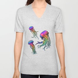 Psychedelic Jellyfish V Neck T Shirt