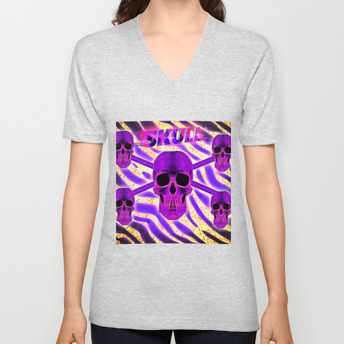 Flaming Skull Tumbler Wrap Glitter  V Neck T Shirt