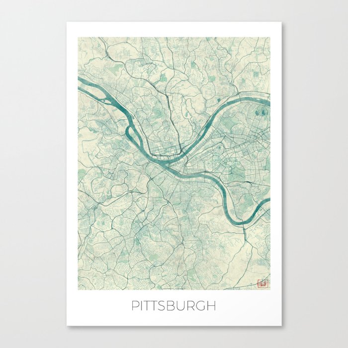 Pittsburgh Map Blue Vintage Canvas Print