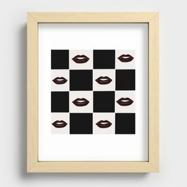 Dark Lips Black and White Checkerboard Pattern Recessed Framed Print