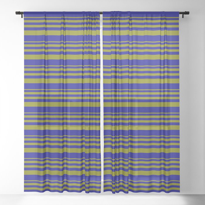 Green & Dark Blue Colored Striped/Lined Pattern Sheer Curtain