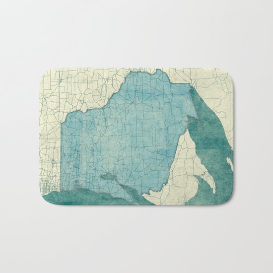 Wisconsin State Map Blue Vintage Bath Mat