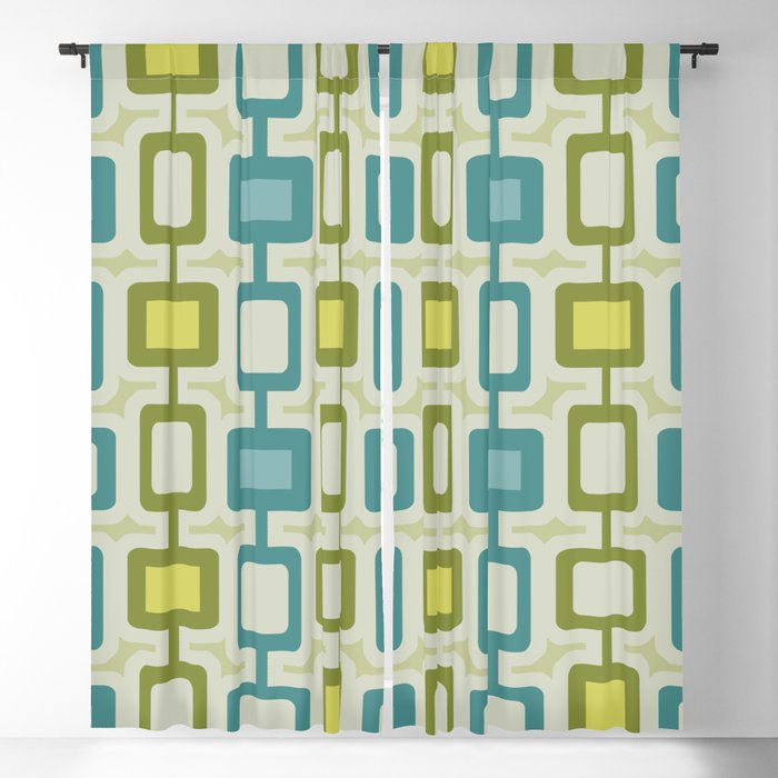 Mid Century Modern Square Columns Turquoise Chartreuse Blackout Curtain