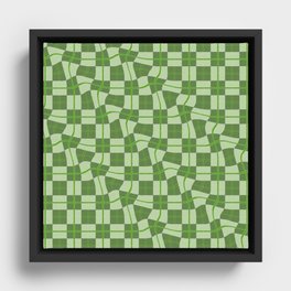 Warped Checkerboard Grid Illustration Colorful Irish Green Framed Canvas