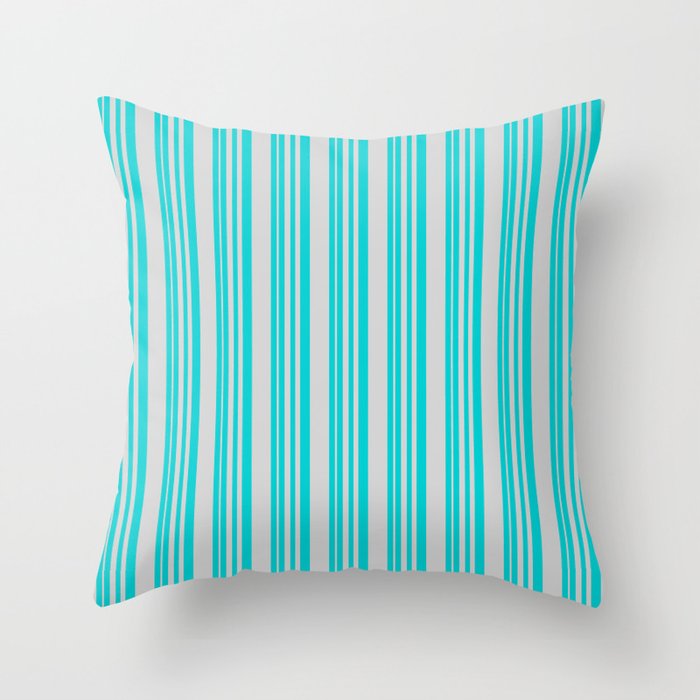 Dark Turquoise & Light Gray Colored Pattern of Stripes Throw Pillow