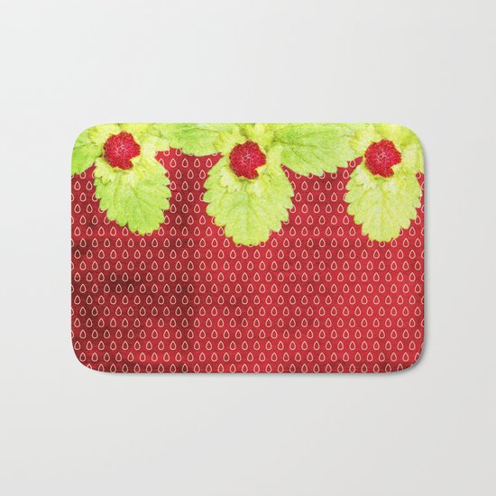 Strawberry LOVE - Strawberries pattern and Illustration Bath Mat