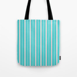 [ Thumbnail: Dark Turquoise & Light Gray Colored Pattern of Stripes Tote Bag ]