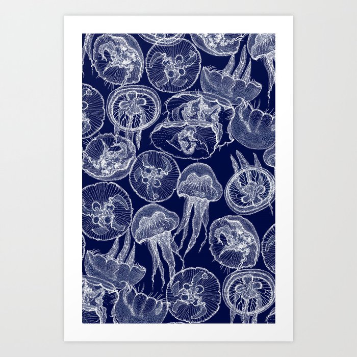 moon jellyfish midnight blue Art Print