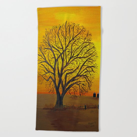 Rural sunset Beach Towel