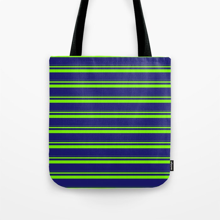 Green & Midnight Blue Colored Stripes Pattern Tote Bag