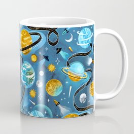 Highway to Intergalactic Adventures - Cerulean Blue & Mustard Yellow Coffee Mug