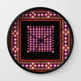 Geometric frame design, Traditional Embroidery pattern, seamless cultural folk art. Wall Clock