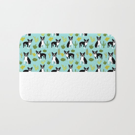 Boston Terrier cactus desert southwest baby mint dog art boston terrier owners pet portraits furbey Bath Mat