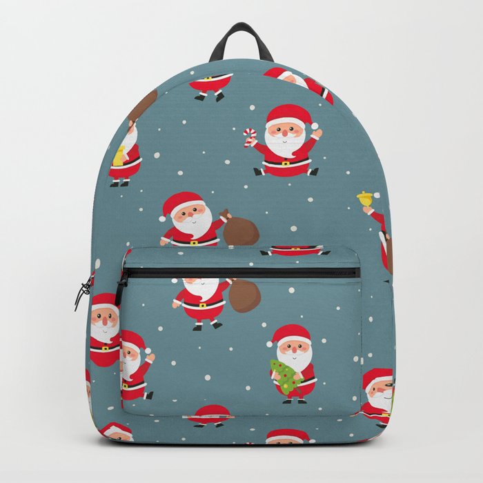 Christmas Seamless Pattern with Santa on Blue Background Backpack