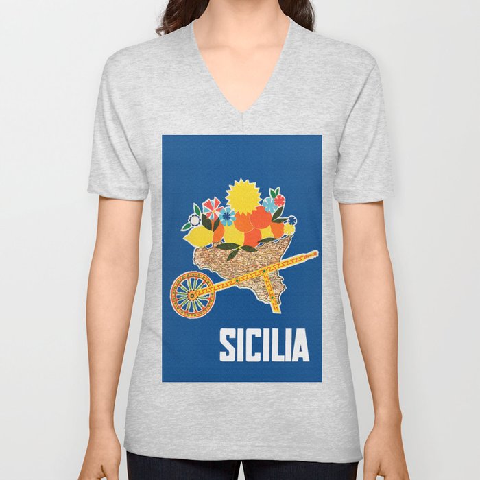 Sicilia - Sicily Italy Vintage Travel V Neck T Shirt
