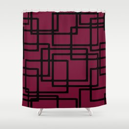 Retro Modern Black Rectangles On Fucshia Rose Shower Curtain