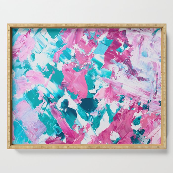 Pink Turquoise Modern Abstract Acrylic Painting Serving Tray By Girlytrend Society6