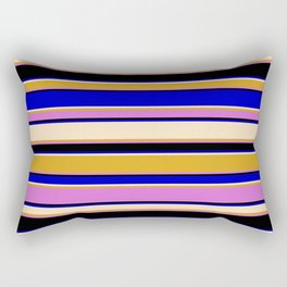 [ Thumbnail: Colorful Blue, Bisque, Goldenrod, Orchid, and Black Colored Stripes Pattern Rectangular Pillow ]