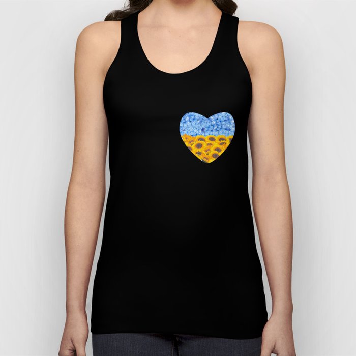 Floral heart-shaped national flag of Ukraine Tank Top