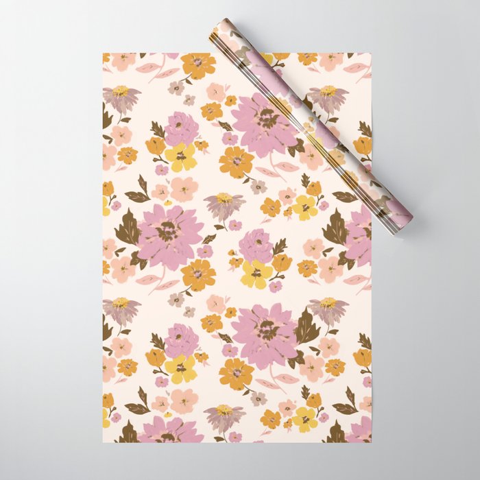 prairie floral Wrapping Paper | Painting, Watercolor, Pattern, Floral, Garden, Prairie, Heritage, Happy, Pink, Purple
