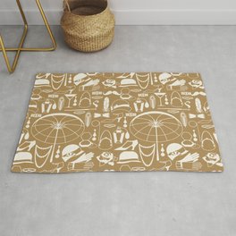 White Old-Fashioned 1920s Vintage Pattern on Gold Brown Area & Throw Rug