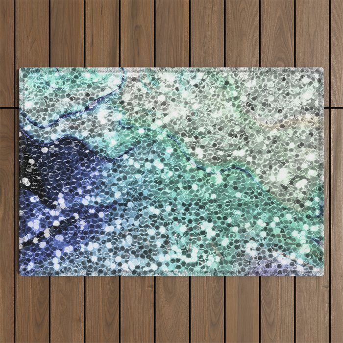 Glitter Sparkling Blue Green Turquoise Teal Patterns Outdoor Rug