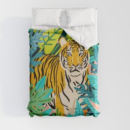 Only 3890 Tigers Left, Wildlife Vibrant Tiger Painting, Jungle Nature Colorful Illustration Duvet Cover
