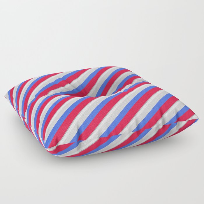 Colorful Dark Gray, Lavender, Light Grey, Royal Blue, and Crimson Colored Stripes/Lines Pattern Floor Pillow