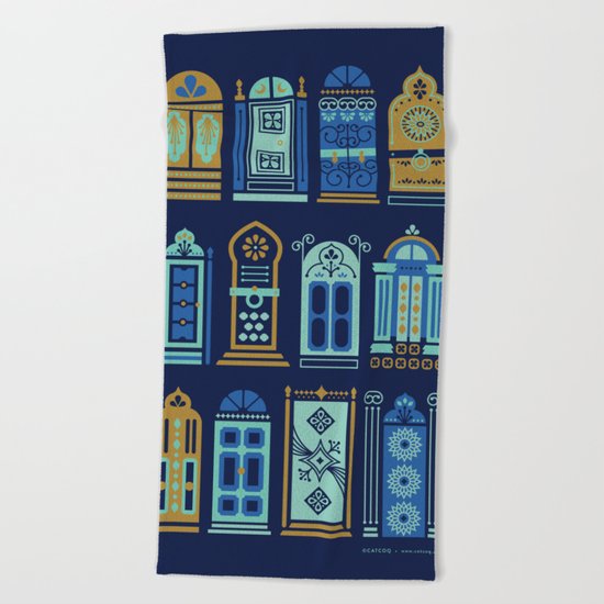 Moroccan Doors – Navy Palette Beach Towel