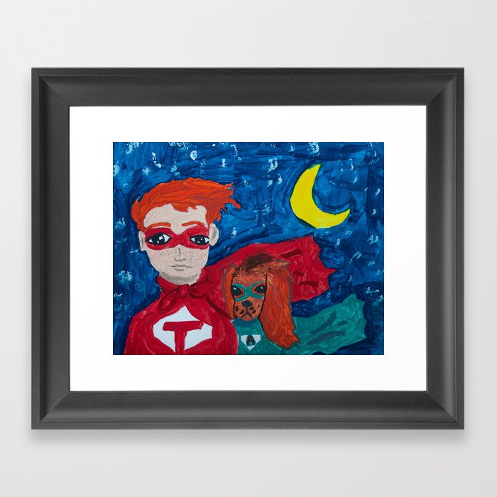 ~ Superhero Boy and His Loyal Sidekick ~ Redhead & Ruby King Charles Cavalier Spaniel Framed Art Print