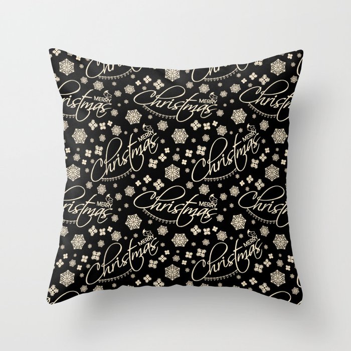 MERRY CHRISTMAS IN BLACK Throw Pillow
