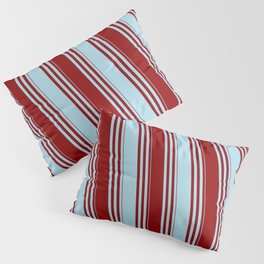 [ Thumbnail: Dark Red & Light Blue Colored Striped Pattern Pillow Sham ]