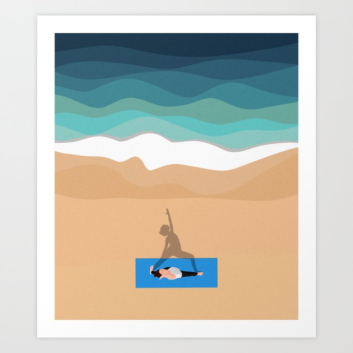 Beach Yoga | Aerial Illustration  Art Print