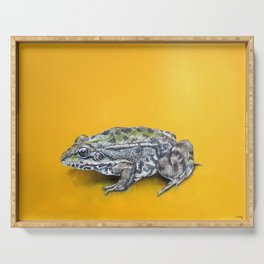 Green frog- oil on canvas Serving Tray