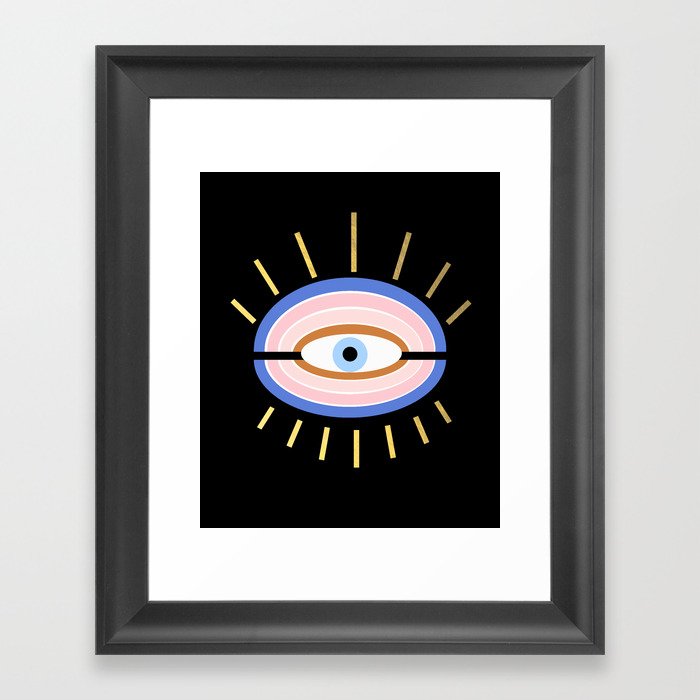 Retro evil eye - black & gold Framed Art Print
