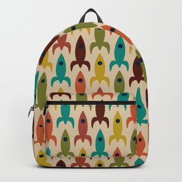 Space Age Rocket Ships - Atomic Age Mid-Century Modern Pattern in Mid Mod Colors on Beige Backpack