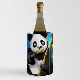 Adorably cute cartoon panda in a bamboo forest at night Wine Chiller