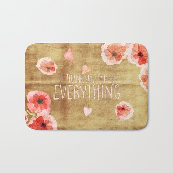 Thank you for everything- Vintage Flowers Roses floral Illustration Bath Mat