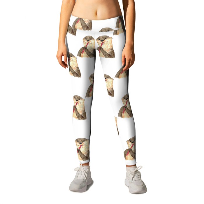 Otter brushing teeth bath watercolor Leggings