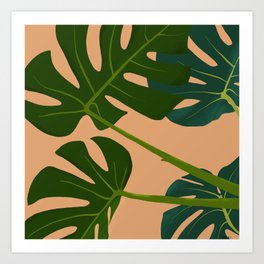 Tropical leaves and peach Art Print