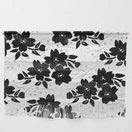 Monotone black and white Japanese Sakura Branch pattern Wall Hanging