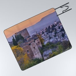The Alhambra Palace, Albaicin village and Granada at sunset. From the Generalife. Picnic Blanket