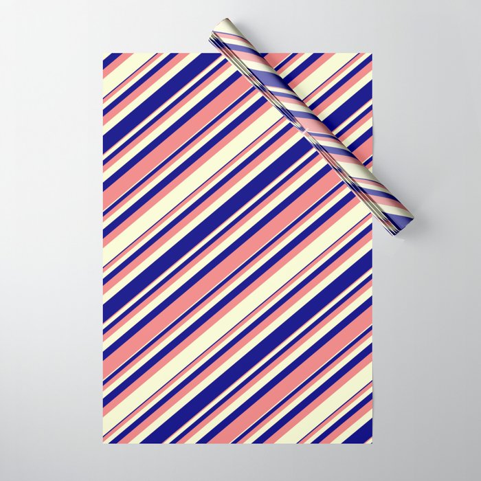 Light Coral, Light Yellow, and Blue Colored Lined/Striped Pattern Wrapping Paper