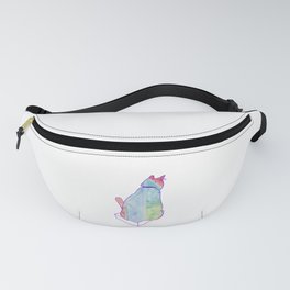 A colorful cat tries to sit in a little box Fanny Pack