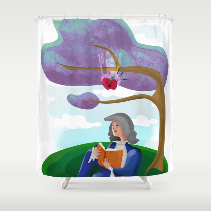 discovery of the law of gravity and the raging apple Shower Curtain