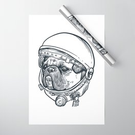 Vintage hand drawn sketch astronout pug dog head Wrapping Paper