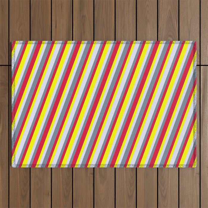 Yellow, Lavender, Light Slate Gray, and Crimson Colored Lines/Stripes Pattern Outdoor Rug