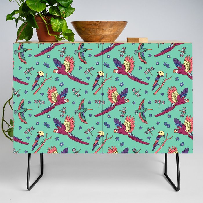 Birds Light GREEN Credenza