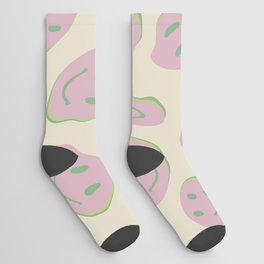 70s retro violet and green smiles faces liquid illustration  Socks