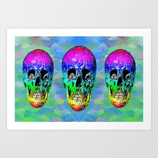 Skull disco rainbow Art Print